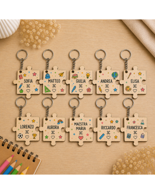 Portachiavi Puzzle Personalizzato 5 cm – 1 Pezzo Singolo con Nome – Regalo Fine Festa Scuola o Compleanno