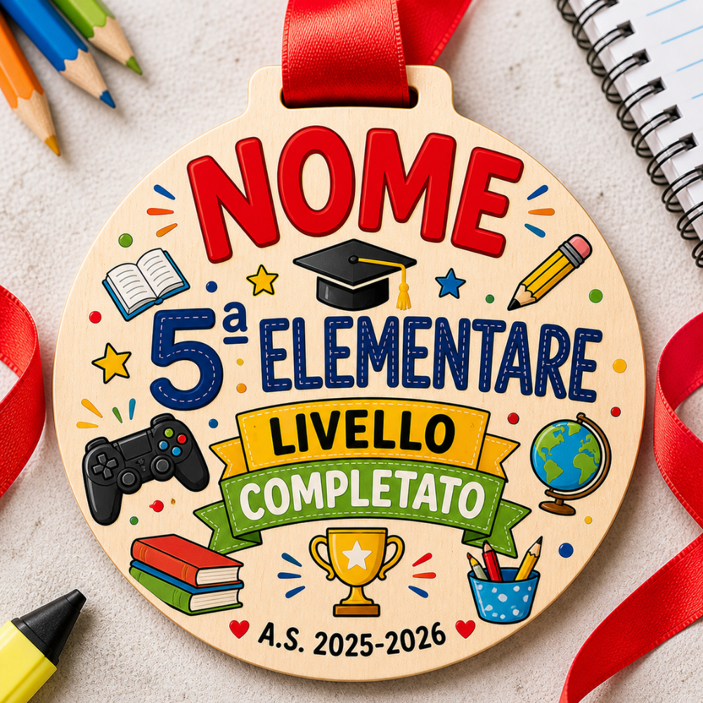 Medaglia Personalizzata Nome Fine Anno Scuola | Diploma Bambini Asilo Elementari Medie