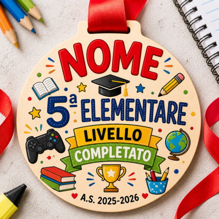 Medaglia Personalizzata Nome Fine Anno Scuola | Diploma Bambini Asilo Elementari Medie