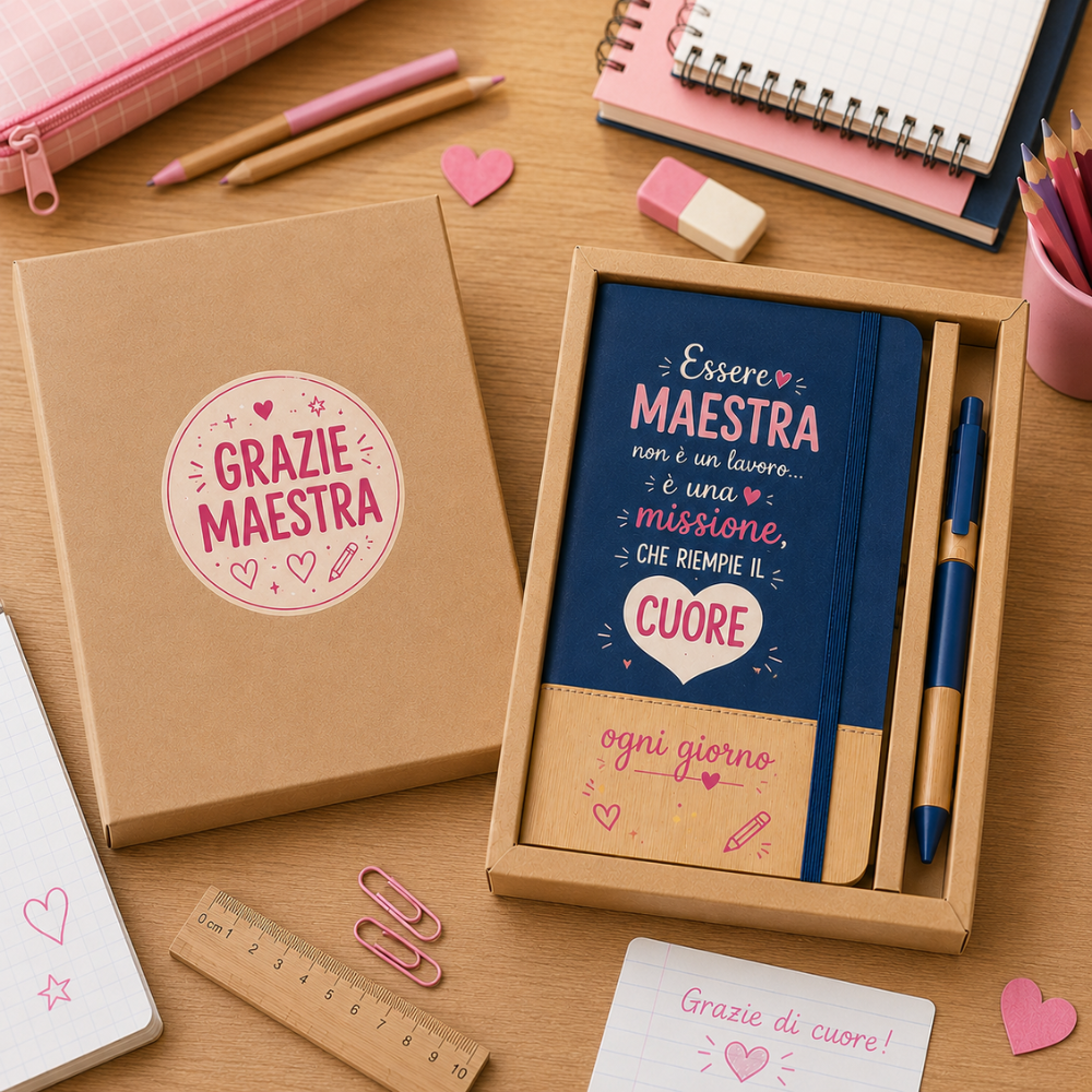 Gift Box Maestra Tender School | Block Notes e Penna Regalo Fine Anno