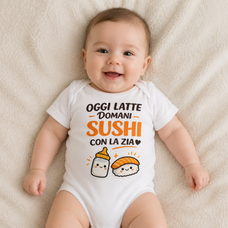 Body Neonato Personalizzato con Frase | Grafica Latte e Sushi