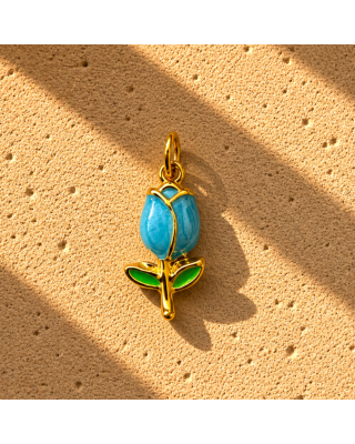 Charm Tulipano Azzurro | Ciondolo Fiore per Collana Componibile