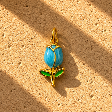 Charm Tulipano Azzurro | Ciondolo Fiore per Collana Componibile