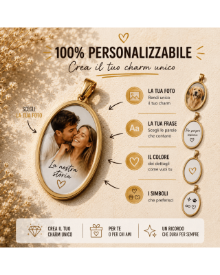Charm Ovale Personalizzabile con Foto e Incisione – Ciondolo Ricordo in Acciaio