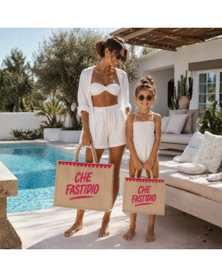 Borsa Grande Donna "Che Fastidio" in Juta Naturale con Pon Pon Fucsia
