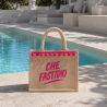 Borsa Piccola Donna "Che Fastidio" in Juta Naturale con Pon Pon Fucsia