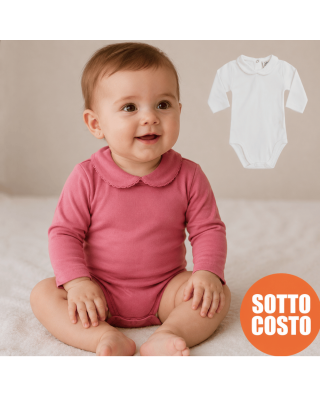 Baby Girl's Bodysuit with lace-bordered Collar "BASIC"
