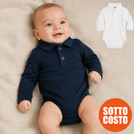 Body manica lunga neonato con colletto a polo