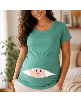 T-shirt premaman manica corta "Bimbo che esce dalla zip"