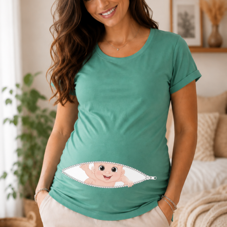 T-shirt premaman manica corta "Bimbo che esce dalla zip"