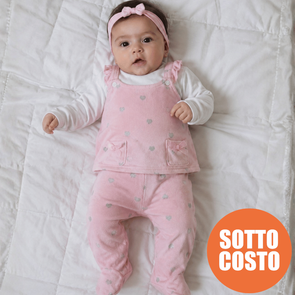 Completo clinica in ciniglia con cuoricini