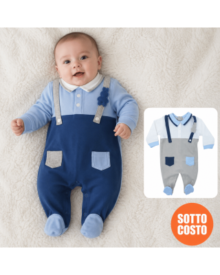 Tutina in caldo cotone con bretelle e taschini