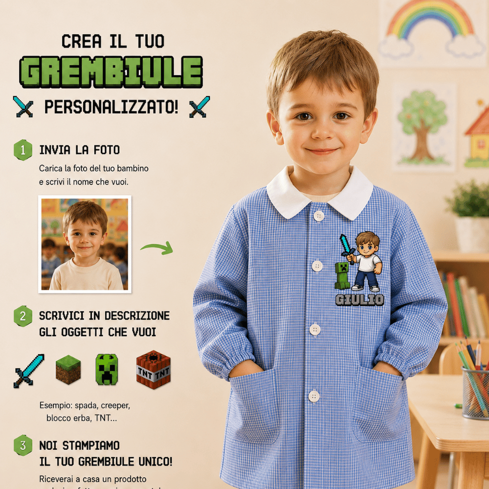 copy of Grembiule bimbo a quadretti blu – Personalizzato con nome | Linea Brainrot TikTok