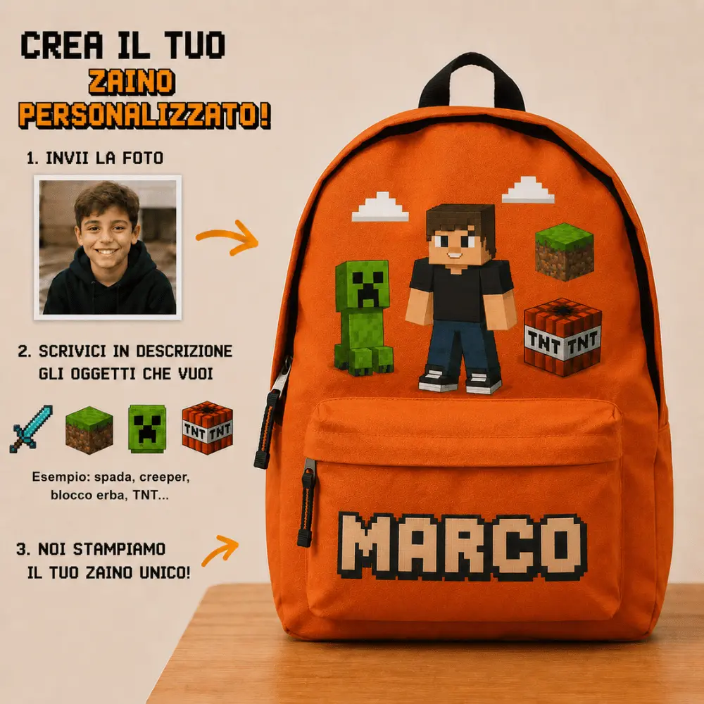 Zaino Personalizzato PixelMe con Foto e Nome | BuyItalianStyle