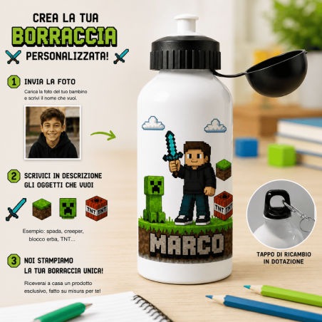 Borraccia Personalizzata PixelMe con Foto, Nome ed Elementi | 500 ml