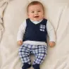 Summer romper suit with gilet and checked trousers
