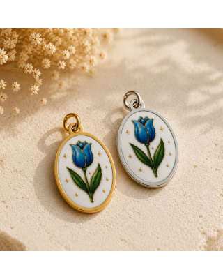 Charm Tulipano Azzurro | Ciondolo Fiore per Collana Componibile