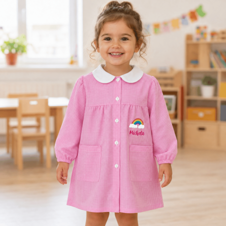 Grembiule bimba a quadretti personalizzabile arcobaleno