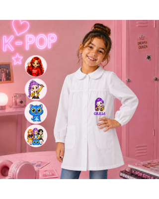 Grembiule bimba bianco personalizzato K‑Pop per scuola
