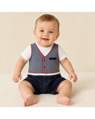 Newborn romper suit with striped waistcoat