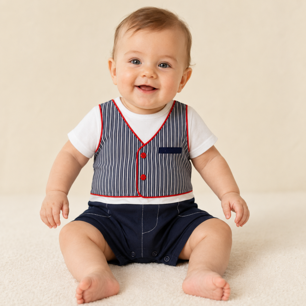 Pagliaccetto con finto gilet a righe