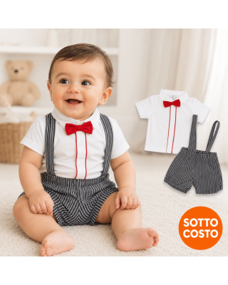 Completo estivo bimbo con camicia, salopette e papillon