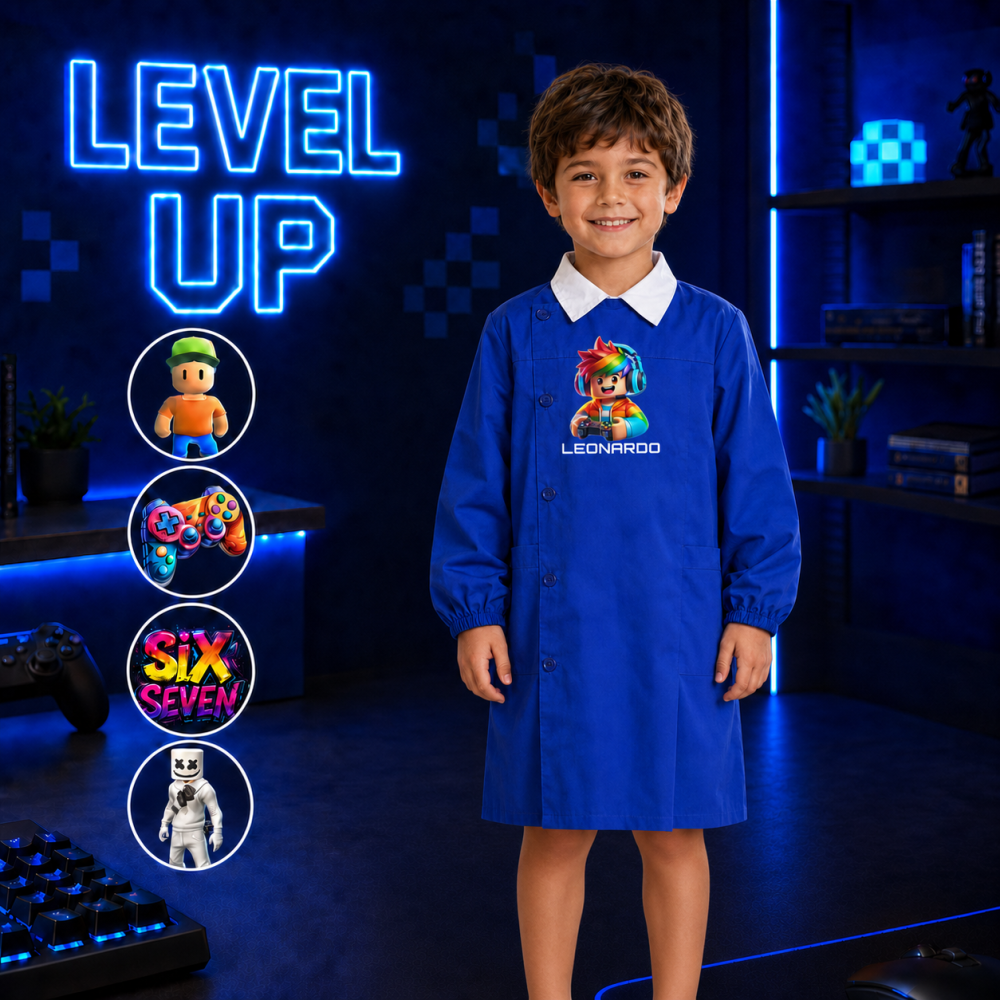 Grembiule scuola primaria bambino personalizzato Level Up