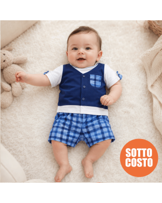 Romper suit with linen waistcoat