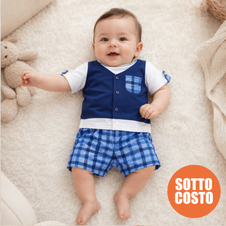 Completino a quadri con gilet e taschino