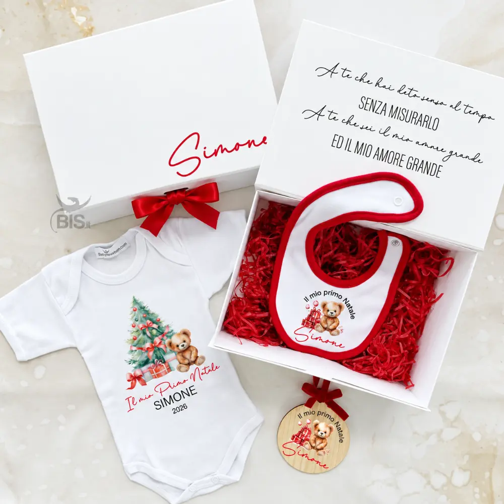 Gift Box Xmas Magic Primo Natale Neonato Personalizzata con Body, Bava