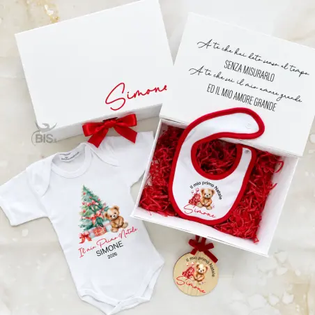 Gift Box Xmas Magic Primo Natale Neonato Personalizzata con Body, Bava