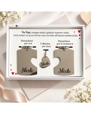 Tris portachiavi e collana con ciondolo "Per Papà"da personalizzare