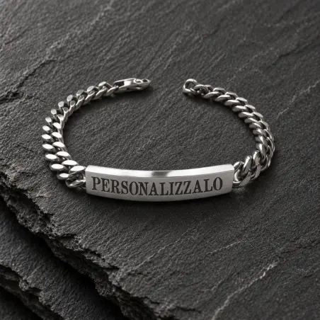 Bracciale con placchetta in acciaio personalizzabile