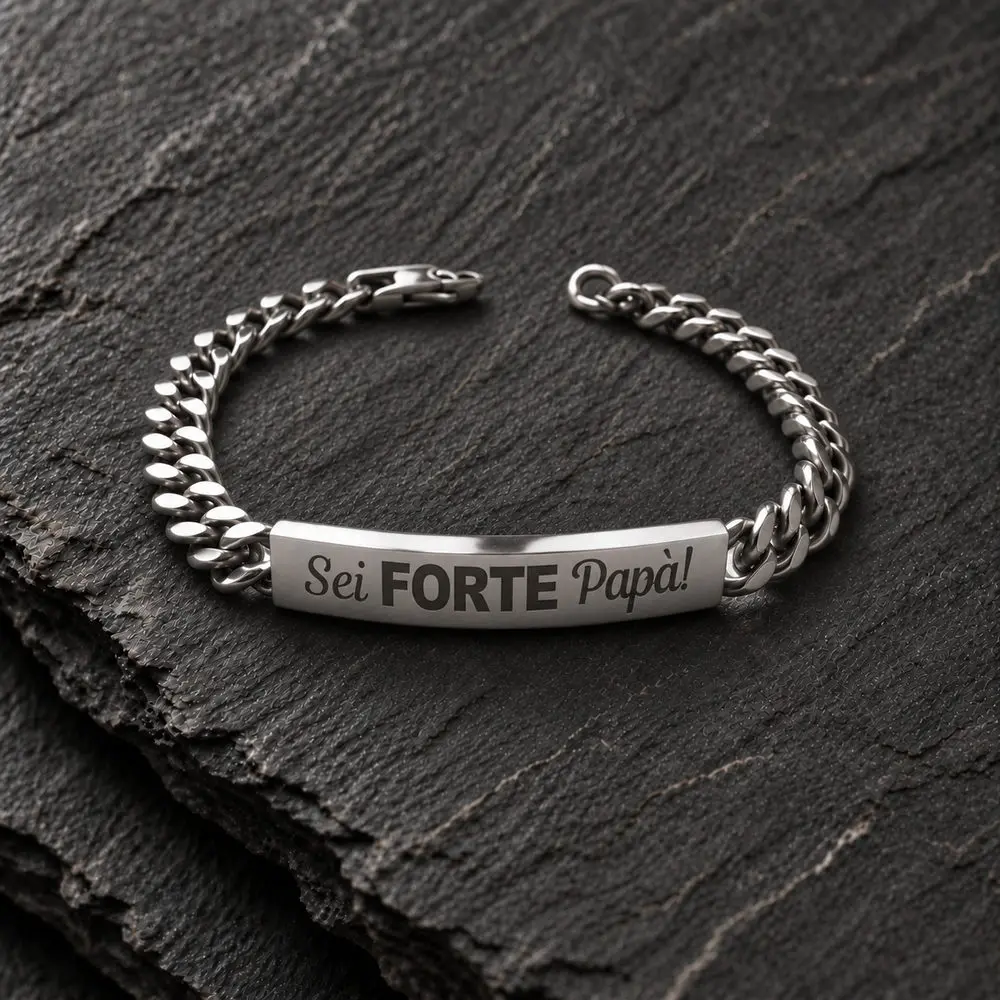 Bracciale in acciaio inossidabile modello con placchetta e incisione d