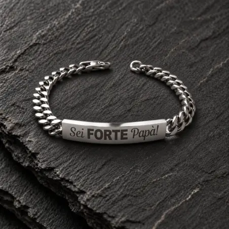 Bracciale in acciaio inossidabile modello con placchetta e incisione d