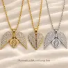 Collana ali d’angelo con cuore e ritratto inciso, modello aperto e chiuso color oro e variante color argento