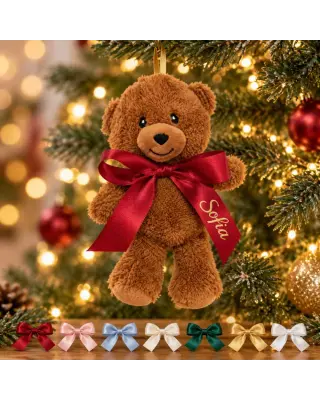 Orsetto peluche da appendere con nome e fiocco personalizzato – Natale e nascita