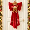 Fiocco natalizio in velluto rosso con orsetto, scritta Buon Natale e cuore in plexiglass personalizzato Famiglia Lombardi.