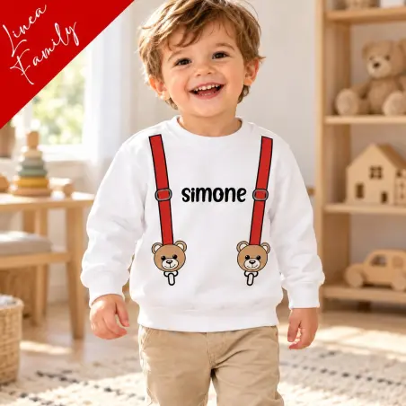 Felpa bimbo/ragazzo "Orsetti" con finte bretelle da personalizzare con