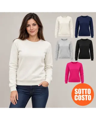 Felpa donna girocollo tinta unita con varianti colore – Offerta sottocosto.