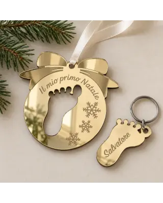 Kit "Il mio primo Natale", addobbo + portachiavi, da personalizzare