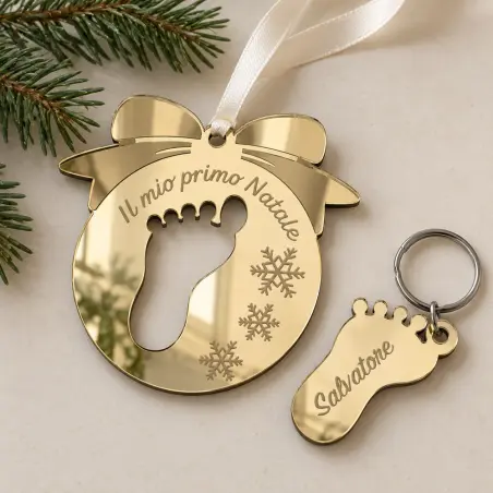 Kit "Il mio primo Natale", addobbo + portachiavi, da personalizzare