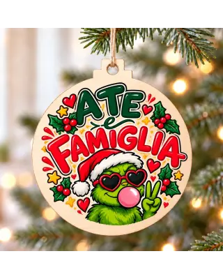 Pallina Natale in legno Grinch “A te e famiglia” | BIS