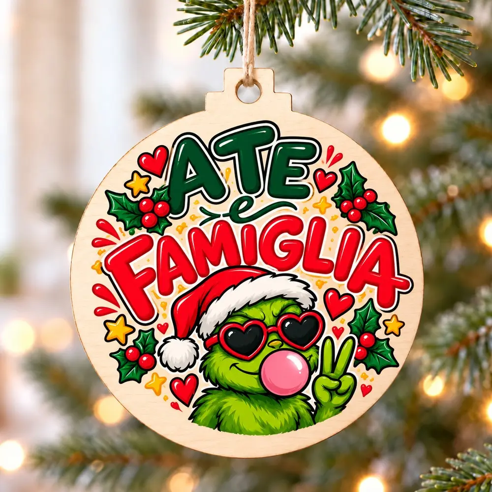 Pallina Natale in legno Grinch “A te e famiglia” | BIS