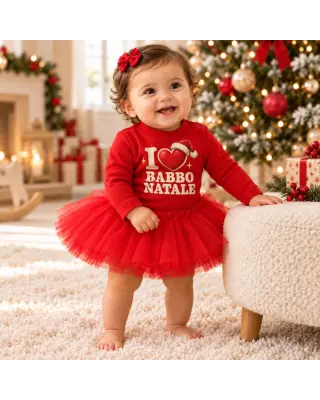 Body gonna tutu rosso con stampa I love babbo Natale