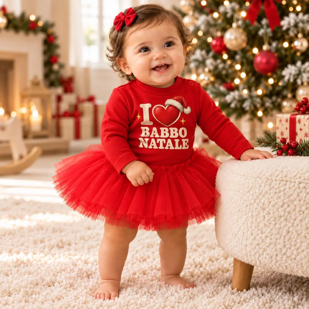 Body gonna tutu rosso con stampa I love babbo Natale