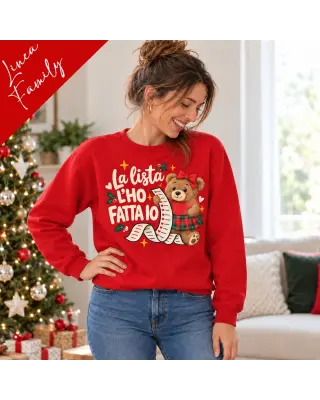 Felpa Natale mamma “La lista l’ho fatta io” Coordinato Operazione Regali, Linea Family