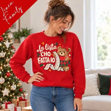 Felpa Natale mamma “La lista l’ho fatta io” Coordinato Operazione Regali, Linea Family