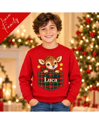 Felpa bimbo Natale con nome e cerbiatto | Linea Family