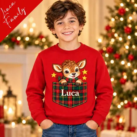 Felpa bimbo Natale con nome e cerbiatto | Linea Family